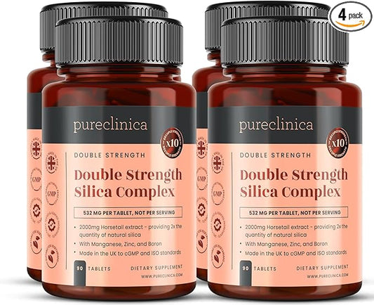 Double Strength Silica Complex – 12 Month Supply! (2000mg Horsetail Extract x 360 Tablets(4 Bottles of 90))