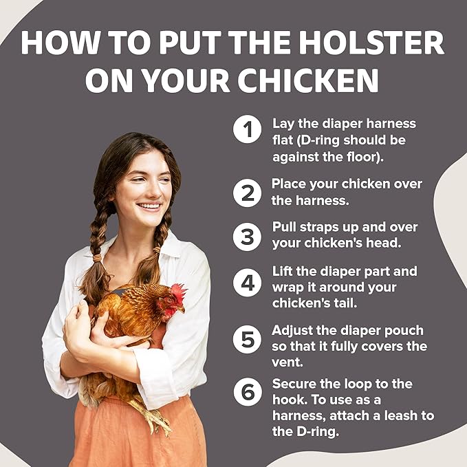 Hen Holster Bird Diaper, Wrap Around - for Hens, Roosters, Ducks, Leak-Proof Design, Comfortable Fleece Strap Bird Harness with Sewn-in Liner, Secure Hook and Loop Closure - XL, Gray