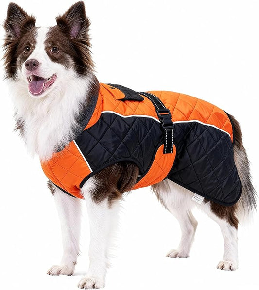 Dog Coat Dogs Winter Coat- Fleece Lined,Water-Resistant,Convertible Collar,Back Reflective Strip&Easy to Wear for Outdoor Walking Dog-Jacket(Orange, X-Small)