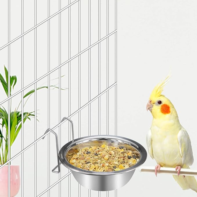 Wontee Pet Bowl Stainless Steel Hanging Food Water Bowls Bird Cage Feeder for Birds, Parrots, Small Sized Dogs and Cats (S+M+L)