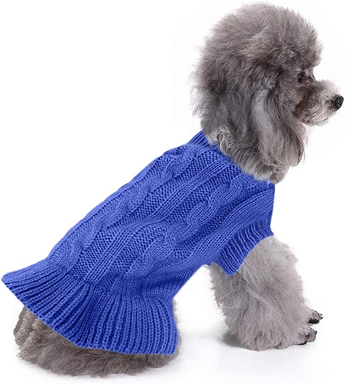 CHBORCHICEN Small Dog Sweaters Knitted Pet Cat Warm Dog Sweatshirt Winter Clothes Kitten Puppy Sweater (S, Dress-Dark Blue)