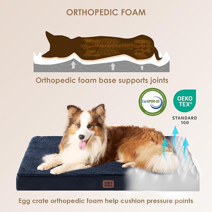 EHEYCIGA Orthopedic XL Dog Beds for Extra Large Dogs with Removable Washable Cover, Navy, 44x32