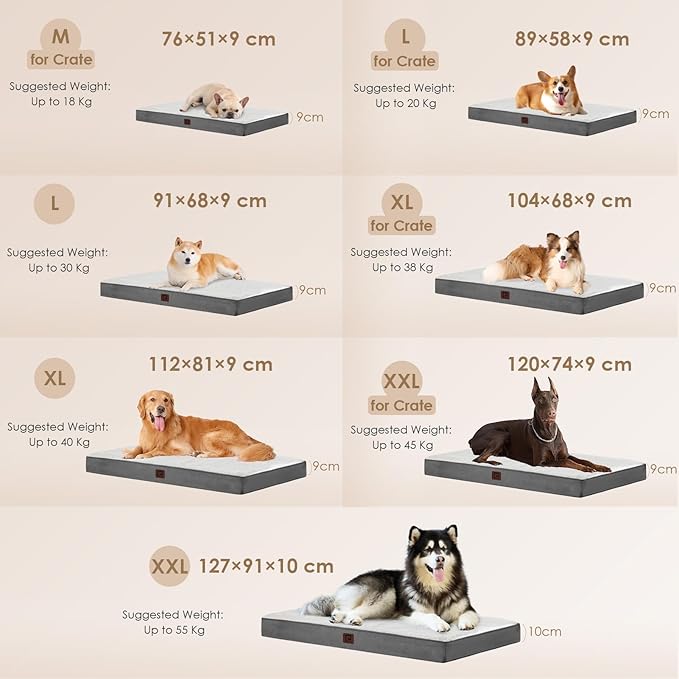 EHEYCIGA Orthopedic XXL Dog Beds for Jumbo Dogs with Removable Washable Cover for Crate, Beige, 47x29