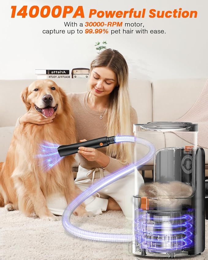 Dog Grooming Vacuum, 4.5L Extra-Large Dust Cup Dog Grooming Kit, 14000Pa High-Suction Pet Groomer with Clippers, Low-Noise All-in-One Shedding Control Set for Home Use