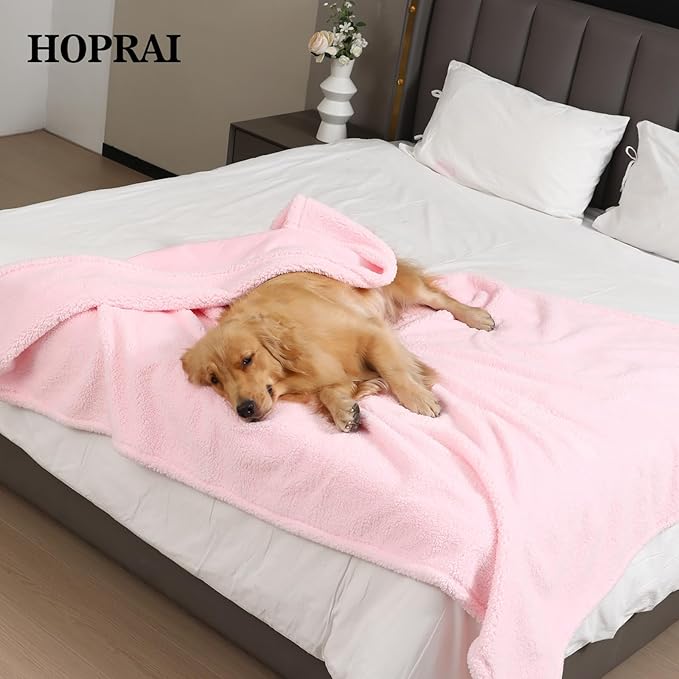 Waterproof Pet Blanket for Medium Large Dogs Washable Fluffy Thick Jacquard Shag Fleece Warm Sherpa Pet Blanket Cats Puppy Couch Protection (Pink L57*65inches)