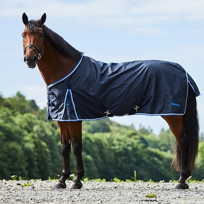 HORZE Glasgow Lightweight Waterproof Horse Turnout Blanket (100g Fill) - Dark Blue - 69 in