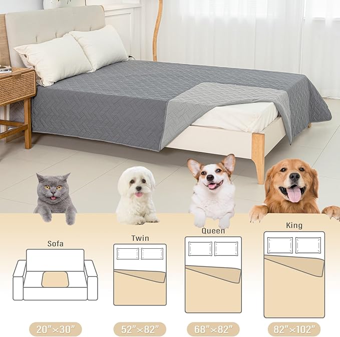 BOCTOPUG Dog Bed Cover for Pets Blankets Rug Pads for Couch Protection Waterproof Bed Covers Dog Blanket Furniture Protector Reusable Changing Pad (Dark Grey+Light Grey, 82"x82")