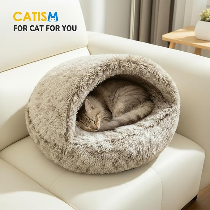 CATISM Large Cat Beds for Indoor Cats Dogs - Cat Bed Calming Nest, Self Warming Cat Bed Cave, Cozy Pod for Indoor Cat or Small Dog, Removable Washable Pet Cave with Non-Slip Bottom for Large Dogs