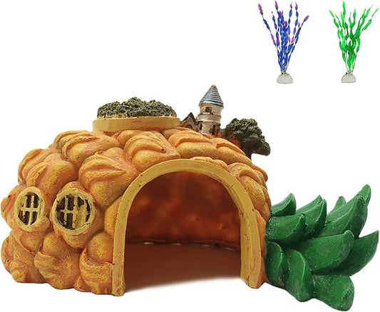 Tfwadmx Aquarium Decorations Resin Pineapple Fish Tank House Hermit Crab Hideout Cave Shelter Decor Underwater Landscape Hut Aquarium Ornament for Shrimps Breeding Hiding