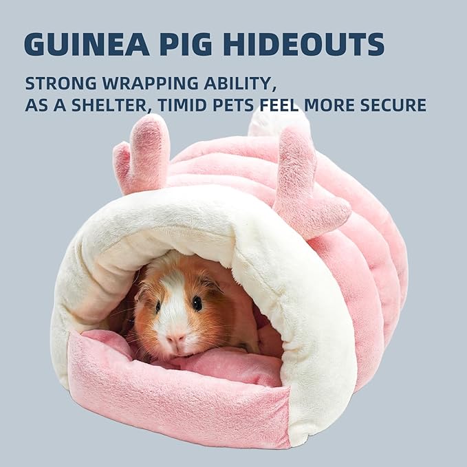 Guinea Pig Hideout, Warm Bed for Guinea Pig,Rabbits, Chinchillas, Cozy Small Animal Winter Shelter (Pink, Small)