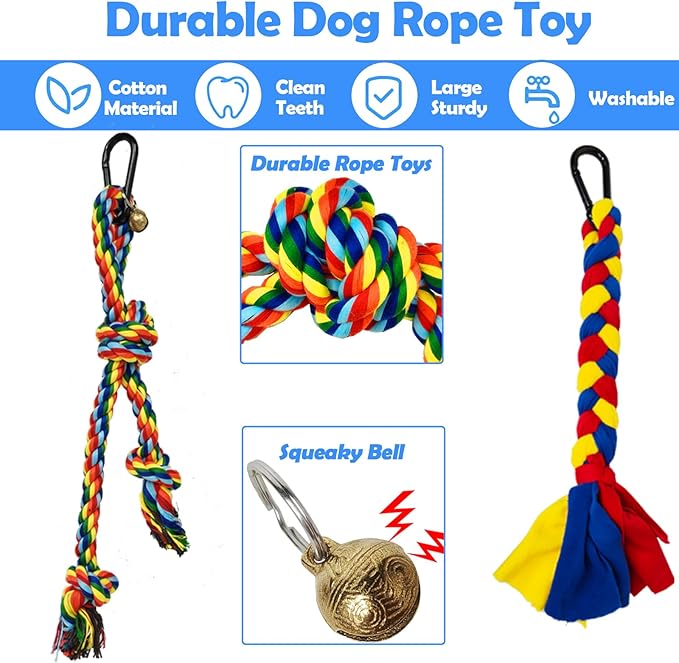 Tether Outdoor Dog Toy,Interactive Exercise Game in Yard Park Tug of War for Large Medium Small Dog Puppy with 2 Rope Toy and Bell Pull Chase and Solo Play