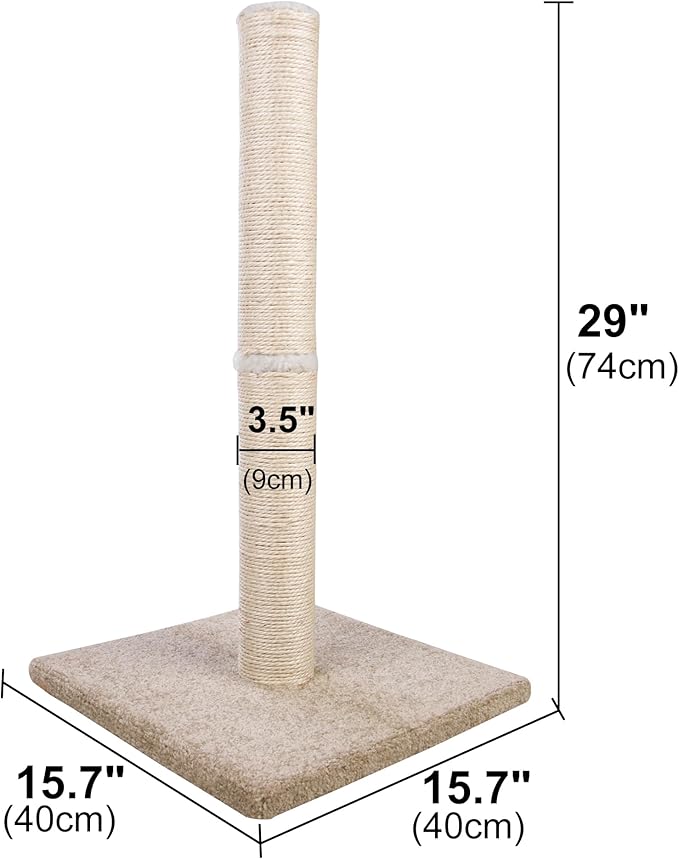 Cat Scratching Post Carpet, Tall Big Sisal Rope Cat Scratch Pole for Cats and Kittens, Stable Carpeted Heavy Base (Beige/Yellow)