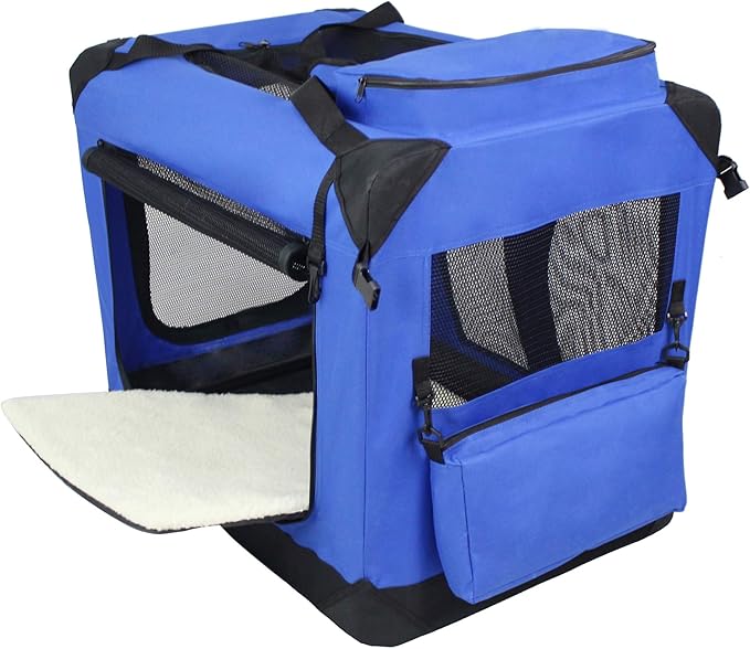 EliteField 3-Door Folding Soft Dog Crate with Carrying Bag and Fleece Bed (2 Year Warranty), Indoor & Outdoor Pet Home (36" L x 24" W x 28" H, Royal Blue)
