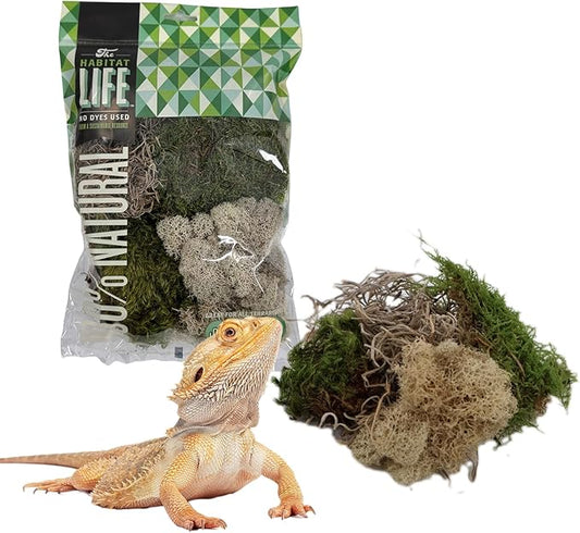 The Habitat Life - Natural Variety Pack - Mix of Reindeer, Mood, Sheet & Spanish Moss - for All Terrariums - Humidity Control - Breathable Bedding - Dye-Free & Safe - Small - 1 Pack