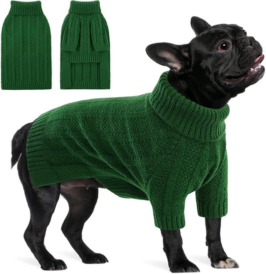 Queenmore Dog Sweaters for Medium Dogs Girls Boys,Soft Dog Sweater Christmas,Turtleneck Pullover Pet Sweaters Knitwear Outfit for Holiday,Knitted Soft Thick Warm Sweater for Bulldog,Dachshund(Green,M)