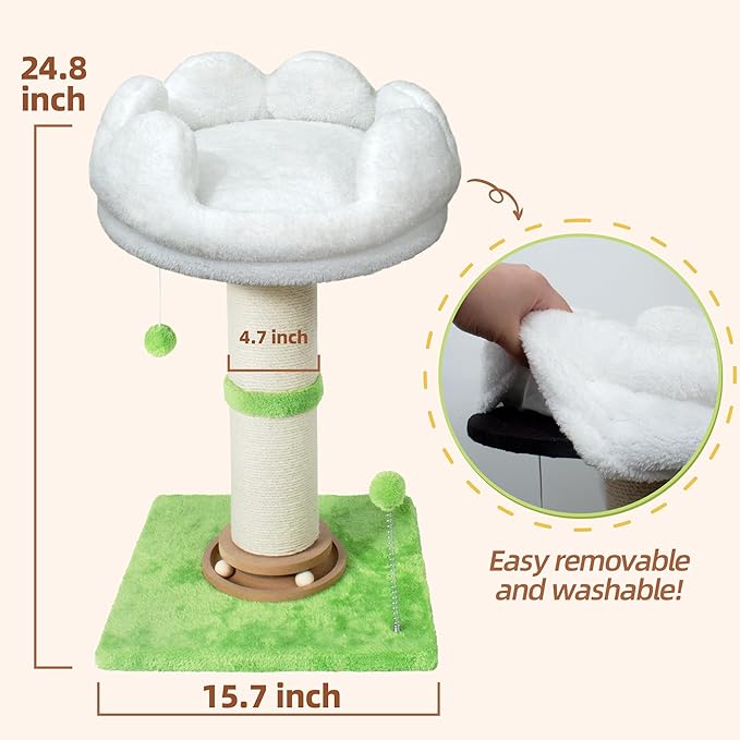 Fantasreen Cat Scratching Post 25'' Cat Scratcher Tall, Scratching Posts for Indoor Cats with Cat Toy, Interactive Ball for Kittens Adults Cats White