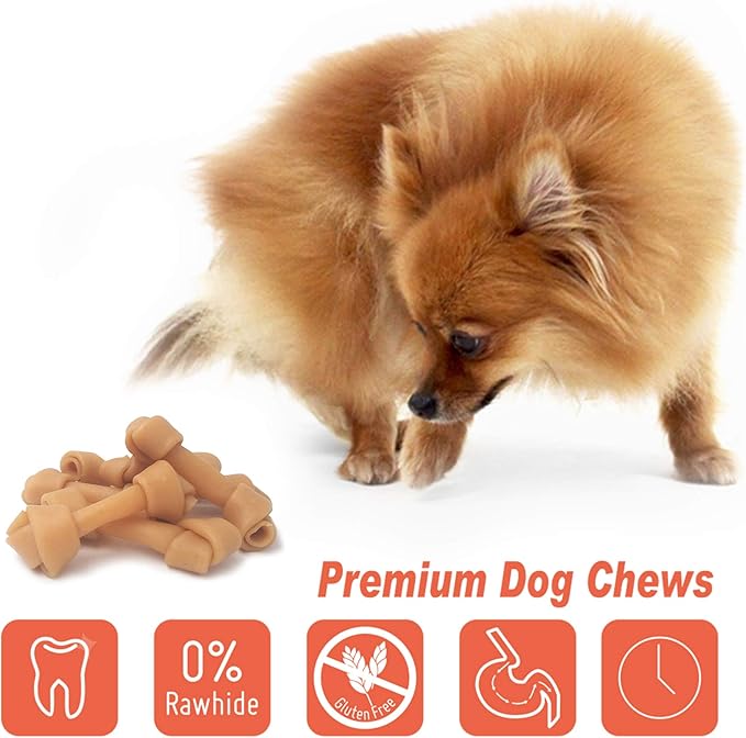 Premium Peanut Butter Dog Chew Bones, Rawhide Free, Gluten Free, Made with Limited Ingredients, Delicious, Healthy, Highly Digestible (Mini 18pcs/Pack)