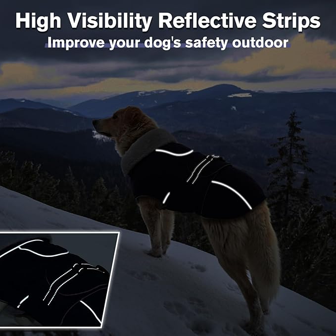 Lelepet Warm Dog Coat Waterproof Dog Jacket for Extra Large Dogs Reflective Fleece Vest with Adjustable Buckle Hook & Loop Windproof Cold Weather Coats for Small Medium Large Dogs, Navy Blue, XXXL