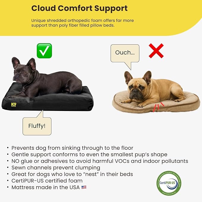 K9 Ballistics Tough Rectangle Pillow S Dog Bed - Removable Cover, Washable, Durable & Water Resistant Dog Bed Made for Small Dogs 24"x18" Sandstone