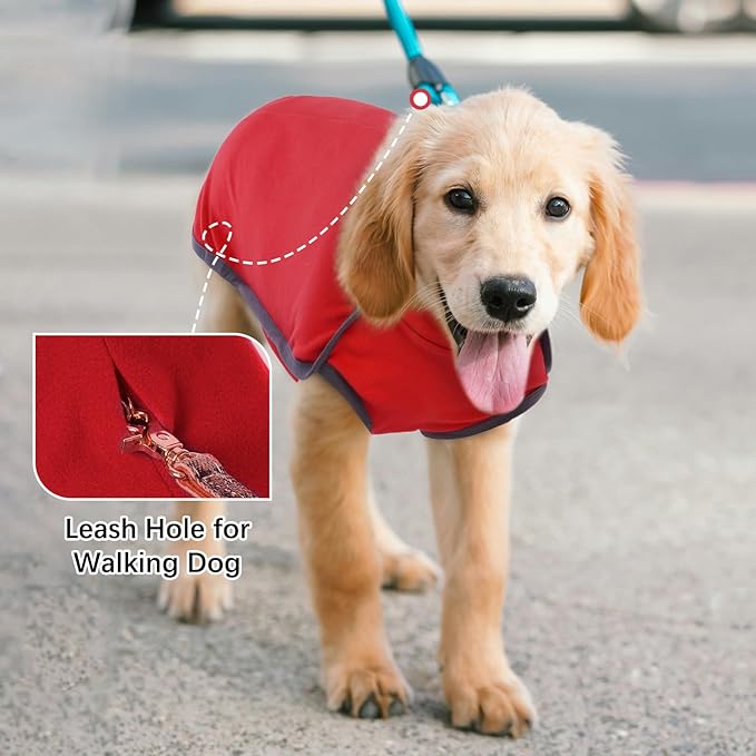 ROZKITCH Dog Winter Coat Soft Pullover Pajamas, Pet Windproof Warm Cold Weather Jacket Vest Cozy Jumpsuit Apparel Outfit Clothes for for Chritmas Walking Sleep BrightRed XS