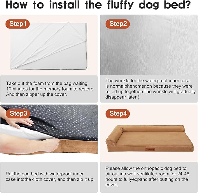 Orthopedic Dog Beds Large Sized Dog, Memory Foam Pet Bed for Large Dogs, Removable and Washable Microsuede Cover, TPU Waterproof Liner, Nonskid Bottom, 44x32x6 Inches, Khaki