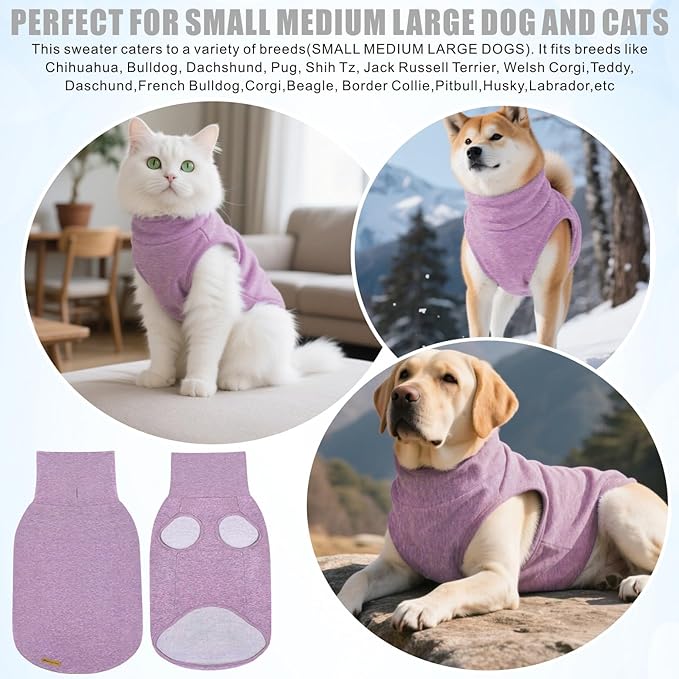 Mosucoirl Dog Sweaters Pet Pullover,Turtleneck Doggy Sweatshirt for Extra Large Dogs Thick Warm Dog Clothes Fleece Soft Winter Puppy Hoodies Outfit for Small Medium Large Dogs XS-4XL (Purple, S)