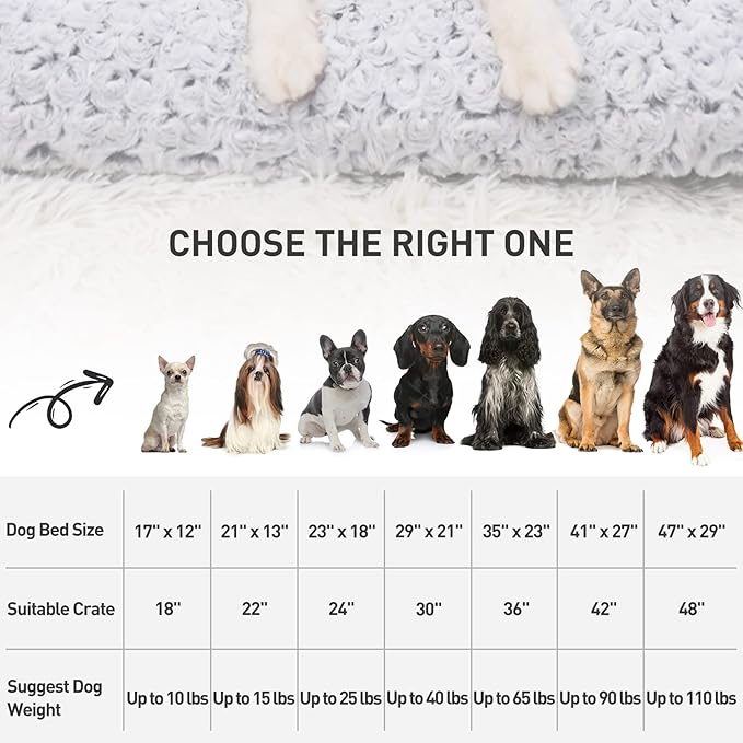 KSIIA Washable Dog Bed Deluxe Plush Dog Crate Beds Comfy Kennel Pad Anti-Slip Pet Sleeping Mat for Large, Jumbo, Medium, Small Dogs Breeds, 21" x 13", Gray