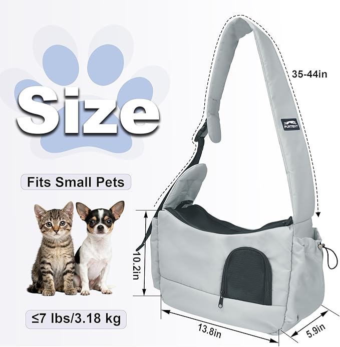 Dog Sling, Dog Carriers for Small Dogs up to 7 lbs Kitten and Puppy, Breathable Cat Carrier Sling Pet Purse with Pockets, Hands-Free Pet Carrier with Safety Harness for Travel, Gray