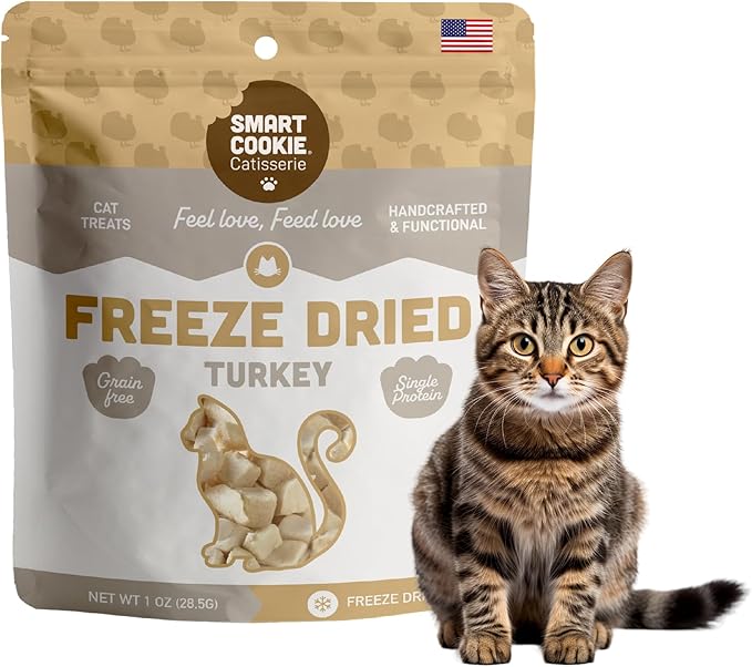 Smart Cookie Turkey Freeze Dried Cat Treats – Single Ingredient, High-Protein Snacks for Picky Cats – 100% Lean Turkey, No Fillers or Additives, Made in The USA – 1oz