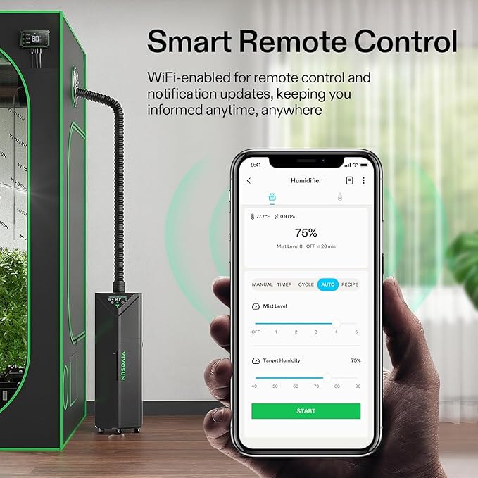 VIVOSUN AeroStream H19 Intelligent Environmental 19L Humidifier with Temp & Humidity Probe, Top Control Panel, Smart Remote Control, Designed Specifically for Use with Grow Tents