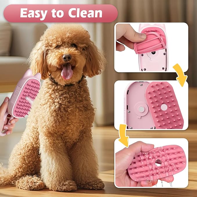 Cat Steam Brush for Shedding, Spritz Defur Comb 3 in 1 Pet Rechargeable Steam Brush Tool for Long and Short Haired Cats and Dogs, Anti-Static, Shedding, Detangling, Massage & Combing (pink)