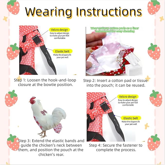 MANON ROSA Chicken Diapers Bantam Hens - Reusable 3-Piece Set with Bow Ties Poultry Nappies Washable Waterproof for Geese Pet Ducks Silkie (Graphic M)