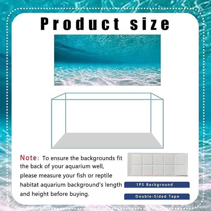 48X18IN Natural Undersea Aquarium Background, Undersea Beach Fish Tank Background, with 8 EVA Double-Sided Tape