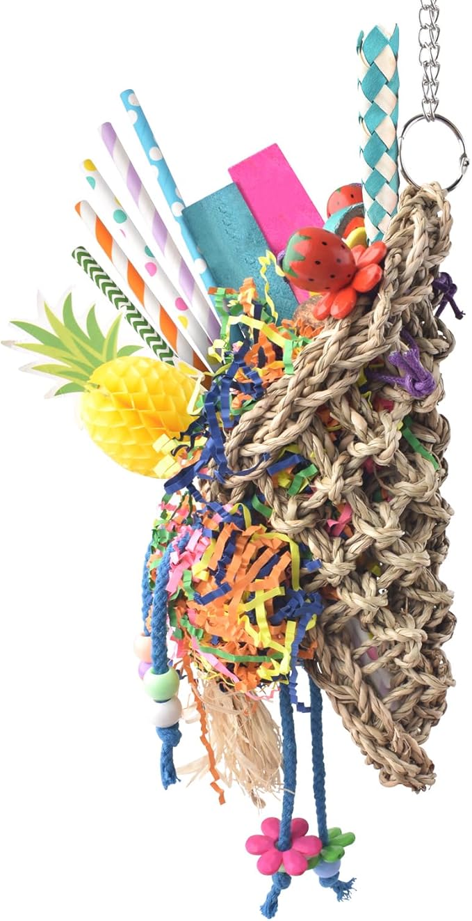 KATUMO Bird Toys, Seagrass Basket Toy with Array of Chewable Parrot Foraging for Small Medium Parrot Birds