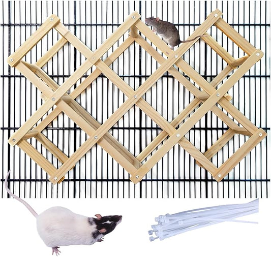 Wooden Rat Climbing Toys for Pet Rats - Natural Cage Accessories,Climbing Ladder,Hanging Enrichment Toys for Fancy Rats,Fun & Safe Play & Chew Activities,L