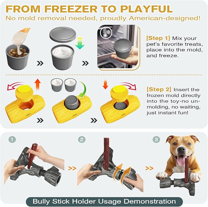 Dog Enrichment Toy - Bully Stick Holder, Indestructible Dog Toy for Aggressive Chewers, Keeps Them Busy - Provides Mental Enrichment - Durable - Food Grade - Easy to Clean(2-Pack Bundle)