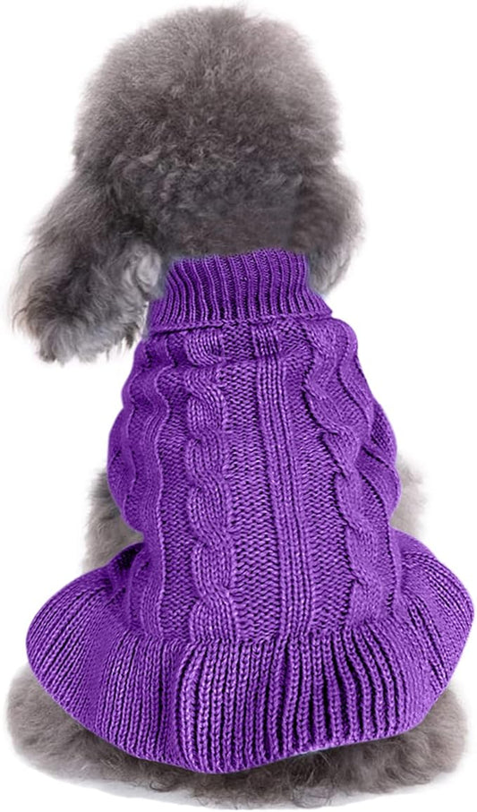 CHBORCHICEN Small Dog Sweaters Knitted Pet Cat Warm Dog Sweatshirt Winter Clothes Kitten Puppy Sweater (M, Dress-Purple)