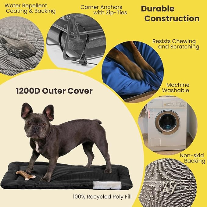 K9 Ballistics Tough Ripstop Dog Crate Pad - Durable, Machine Washable XL Kennel & Travel Mat for Extra Large Dogs, 47 x 29 Fits 48" Wire Crates, Sandstone