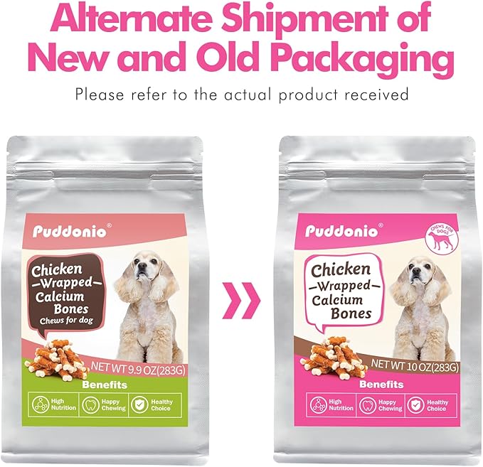 Dog Treats, 2.3 Inch Chicken Wrapped Calcium Bones, Rawhide Free Soft Dog Snacks for Puppy and Small Dogs, 9.9 oz