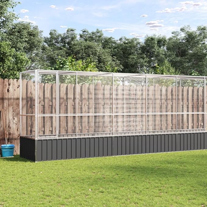 Steel Aviary with Extension, Large Bird Cage with Lockable Door, Aviary Spacious and Versatile Cage Ideal for Parakeets, Parrots, Lovebirds, Cockatiels, Pigeons, 492.3"x42.1"x83.5",-280