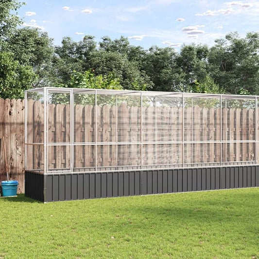 Steel Aviary with Extension, Large Bird Cage with Lockable Door, Aviary Spacious and Versatile Cage Ideal for Parakeets, Parrots, Lovebirds, Cockatiels, Pigeons, 492.3"x42.1"x83.5",-280