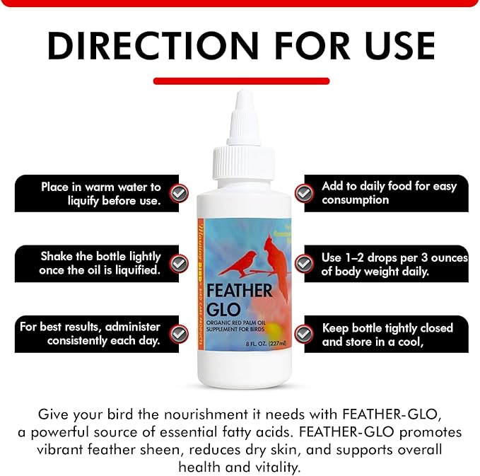 Morning Bird Feather Glo 8 Oz – Palm Oil Supplement for Birds – Supports Pet Skin Treatment Spray, Feather Shine & Immune Health – Vitamin, Mineral & Energy Support for All Bird Types