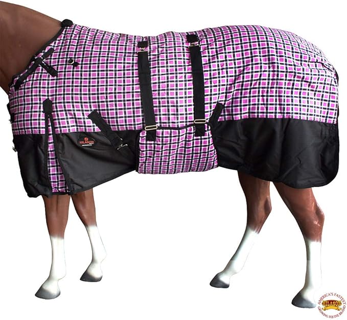 HILASON Pink Black Plaid 78 in 1200D Winter Waterproof Poly Horse Turnout Blanket Belly Wrap