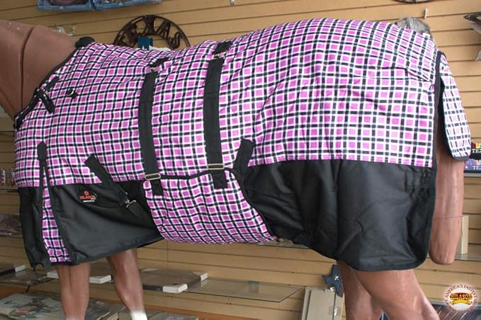 HILASON Pink Black Plaid 72 in 1200D Winter Waterproof Poly Horse Turnout Blanket Belly Wrap