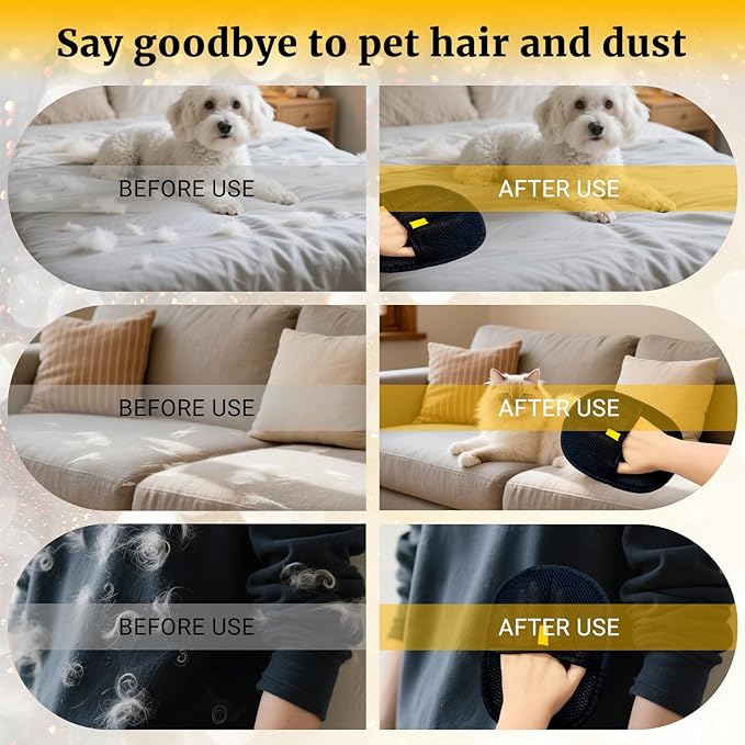 3Pack Upgraded Pet Hair Removal Glove for Dogs & Cats, Reusable Electrostatic Pet Hair Remover Glove for Couch, Furniture, Carpet & Car Seat, Best Grooming Gloves for Pets Hair Removal & Massage