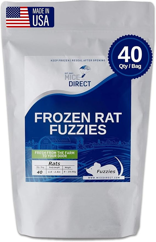 MiceDirect 40 Frozen Rat Fuzzies Feeders Snake Food for Adult Corn Snakes Ball Pythons (2-2.5 in)(360 Grams Min)(40 Count)