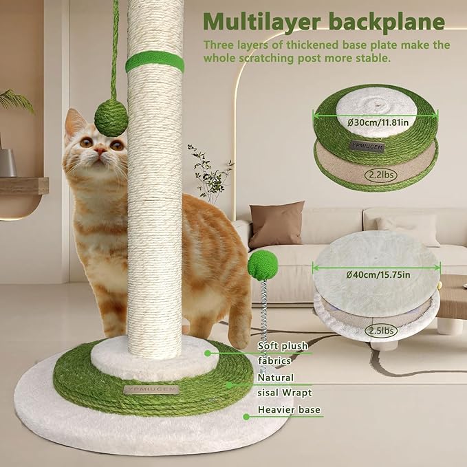 Go Pet Club 38" Tall Cat Scratching Post with Sisal Rope, Interactive Dangling Balls and Spring Ball