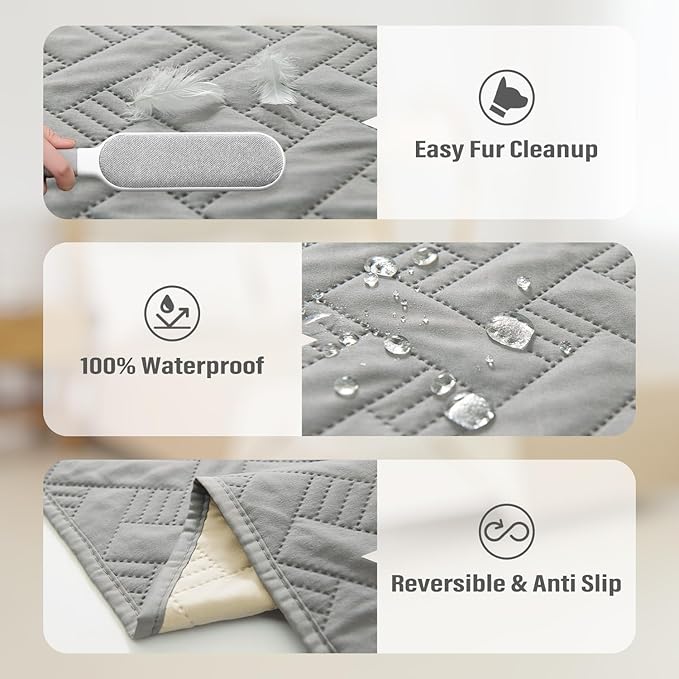BOCTOPUG Dog Bed Cover for Pets - Blankets Rug Pads for Couch Protection Waterproof Bed Covers Dog Blanket Furniture Protector Reusable Changing Pad (Light Grey+Ivory, 52"x82")