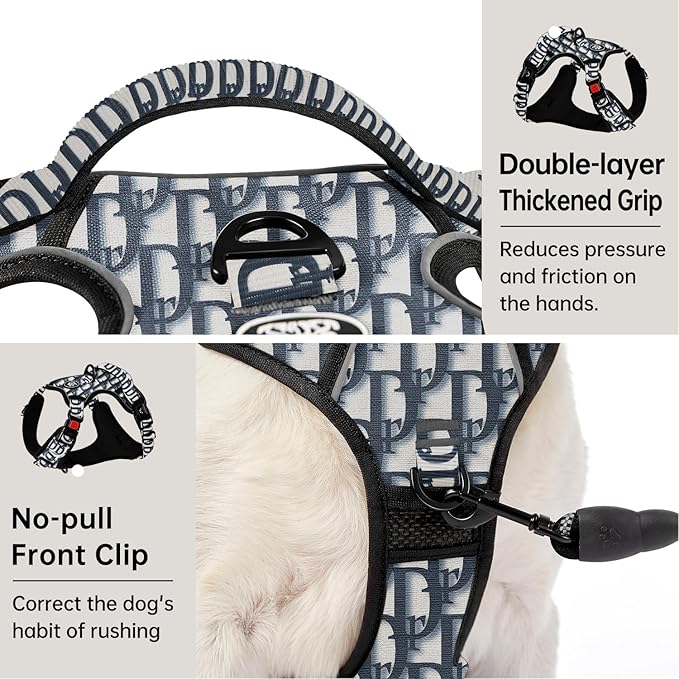 IVY&LANE No Pull Dog Harness with Leash Set, Reflective No Choke Pet Vest,Adjustable Oxford Dog Vest Harness with Easy Control Handle for Small Dogs (Vintage Blue,S)