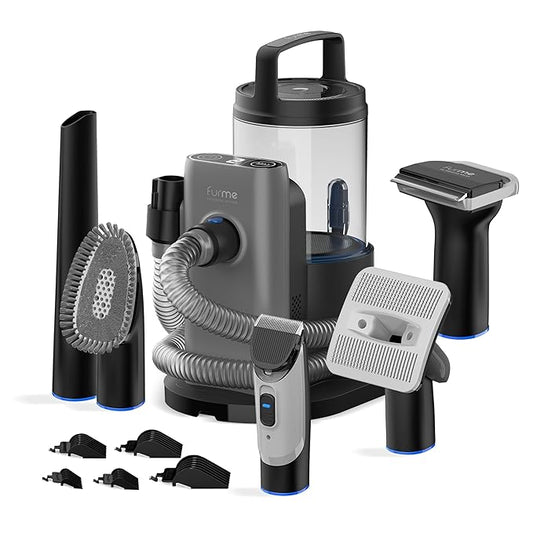 FurMe Professional Pet Grooming Vacuum Kit - Cat & Dog Grooming Kit for Easy Pet Care at Home, Quiet & Safe Dog Hair Remover Machine with Brush, Clipper, Shedding & Cleaner Tools & 2L Canister
